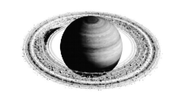 halfton Saturn planet with rings in space illustration isolated on transparent background