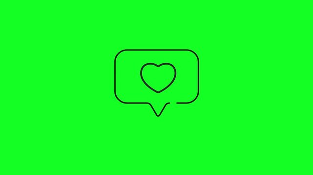 Neon Glowing Social Media Heart Speech Bubble Icon Animation on Green Screen