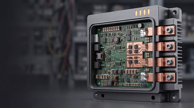 Industrial Gallium Nitride GaN power module 3D illustration with copy space