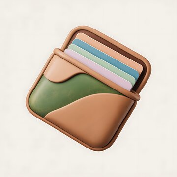 A modern leather card holder with multiple colorful plastic cards displayed inside