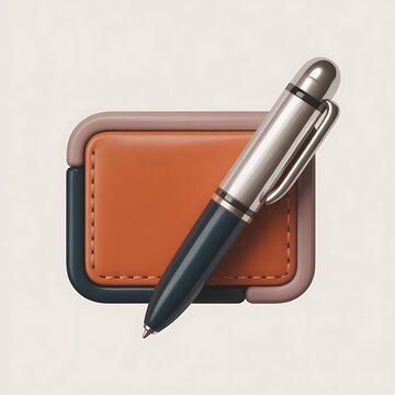 A sophisticated metallic pen rests on a stylish leather wallet and cardholder composition