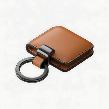 Elegant brown leather keychain holder with a matte black metal ring and clasp attachment