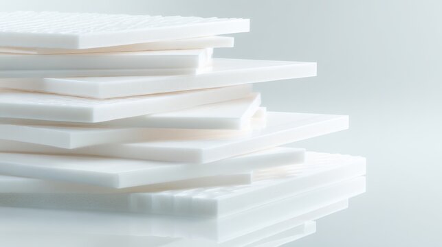 Stacked white foam sheet texture background closeup for packaging design and material prototyping product mockup in minimal studio layout