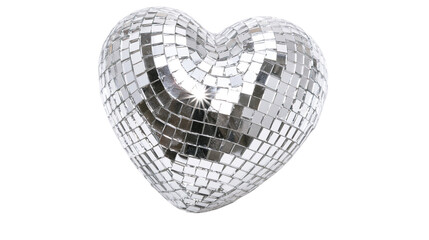 Sparkling silver heart disco ball, isolated on transparent background