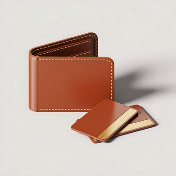 Stylish brown leather bifold wallet with two credit cards elegantly placed in front