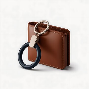 Stylish leather cardholder with a modern dark blue ring keychain attached