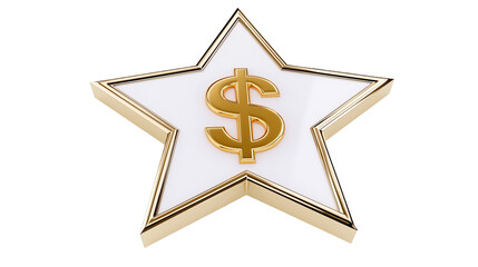 Naklejka premium Golden dollar sign on a white star with a gold border, isolated on transparent background