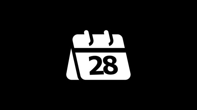 White calendar showing the number twenty eight on a solid black background for scheduling and time management concepts and planning