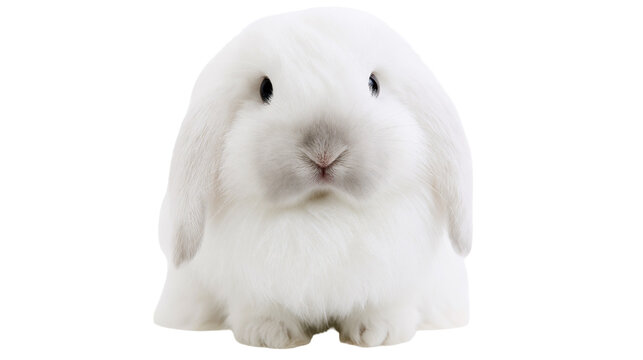 Fluffy white lop-eared baby rabbit, isolated on transparent background