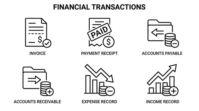 Financial Transactions Icon Set for Accounting and Business