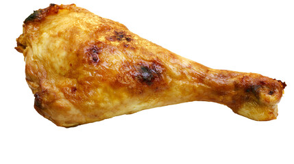 Golden brown crispy roasted chicken leg quarter, isolated on transparent background © Evans