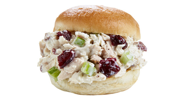 Chicken salad sandwich with cranberries and celery, isolated on transparent background