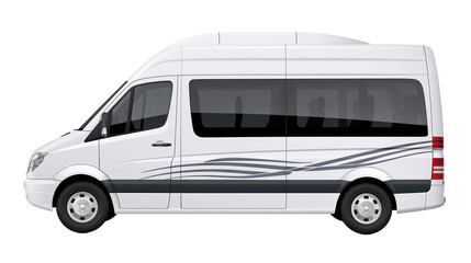 White passenger van with tinted windows and grey wavy stripes, isolated on transparent background © Evans