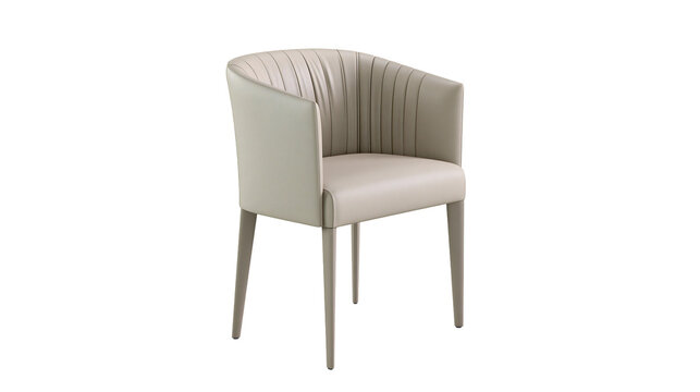 Elegant beige leather armchair with pleated back, isolated on transparent background