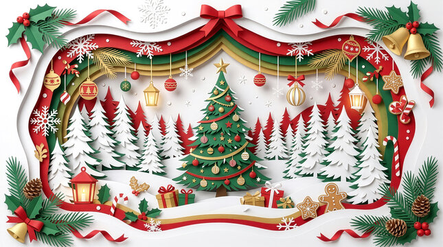 Layered paper art Nativity scene bakground