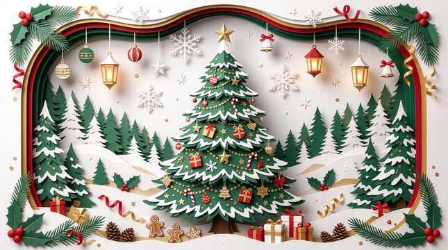 Layered paper art Nativity scene bakground