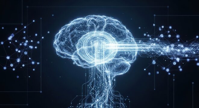 Futuristic brain with neural network connections in space