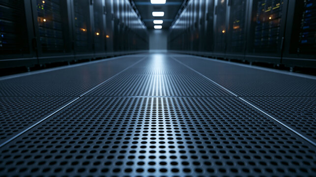 Empty Server Room Corridor in Modern Data Center