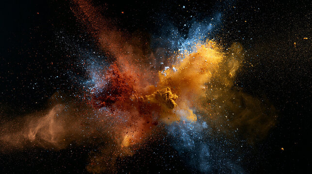 Colorful Powder Explosion Bursting on Black Background