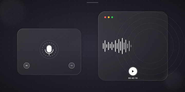 Digital voice recording interface with sound wave visualization on transparent background