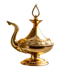Ornate Golden Antique Arabian Magic Lamp Decorative Shiny Metal Oil Vessel © Malik