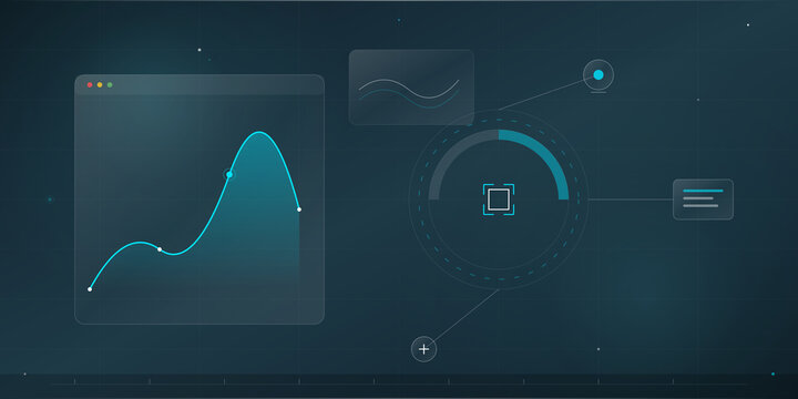 Abstract digital interface dashboard with statistical data visualization on transparent background