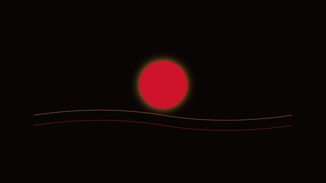 Minimalist red sun and abstract wave lines motion animation 4k background
