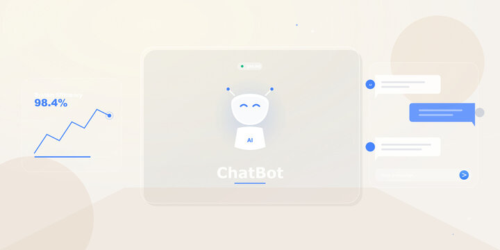 Artificial intelligence chatbot interface with data analytics dashboard on transparent background