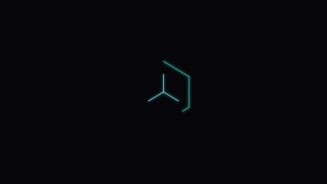 Neon glowing cube wireframe animation rotating in dark space 4k geometric