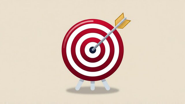 Precision arrow hitting bullseye target with perfect aim. Competitive archer striking center ring in high-stakes archery event.
