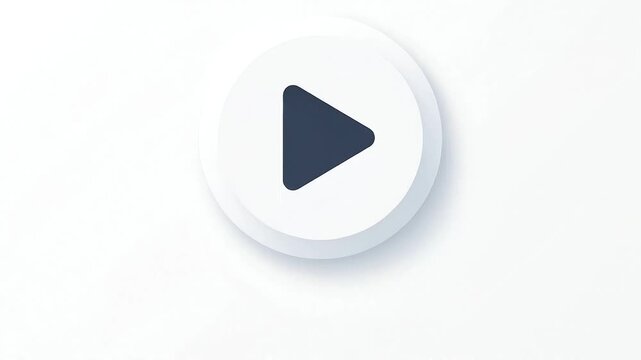 Modern neomorphic play button being pressed on digital interface. Sleek soft UI design with tactile feedback for interactive media controls.