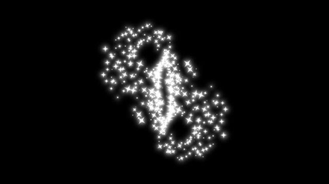 Shining glitter star sparkle animation with glowing dust trails and twinkling fairy sparkles, glowing star particles burst, twinkling shimmer line effect, doodle stars motion on black background.4k
