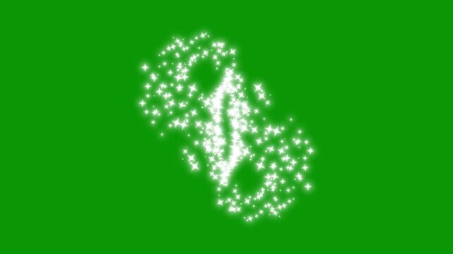 Shining glitter star sparkle animation with glowing dust trails and twinkling fairy sparkles, glowing star particles burst, twinkling shimmer line effect, doodle stars motion on green background.4k