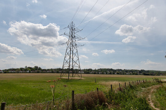 A field with a pylon in. Watford Uk