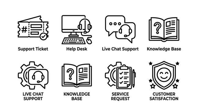 Customer Support and Service Icon Set Line Art