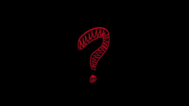 Red Hand Drawn Scribble Question Mark Symbol on Black Background