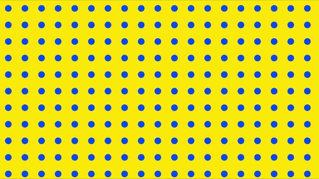 Vibrant blue polka dots on yellow animation 4k background, seamless motion pattern, loop