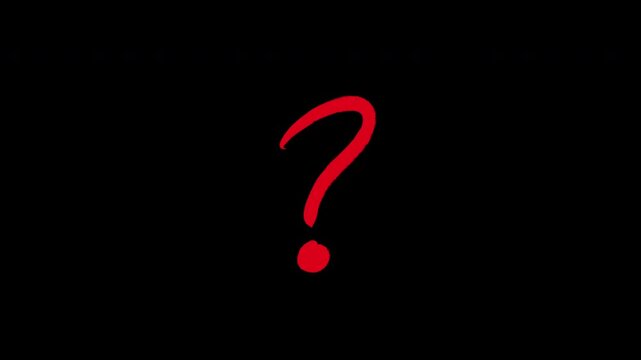 Red hand-drawn question mark on black background