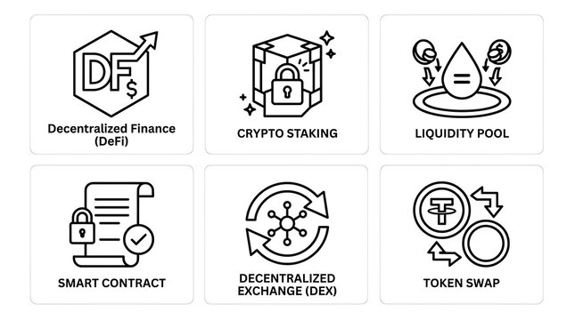 DeFi and Crypto Line Icon Set for Financial Web Design
