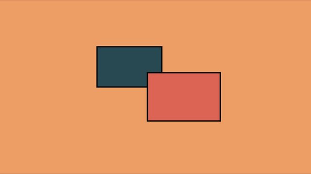 Minimalist motion with overlapping rectangles in teal and coral on orange animation 4k background, motion abstract