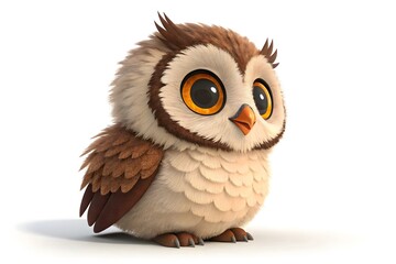Obraz premium Cute cartoon owl with big expressive eyes looking side