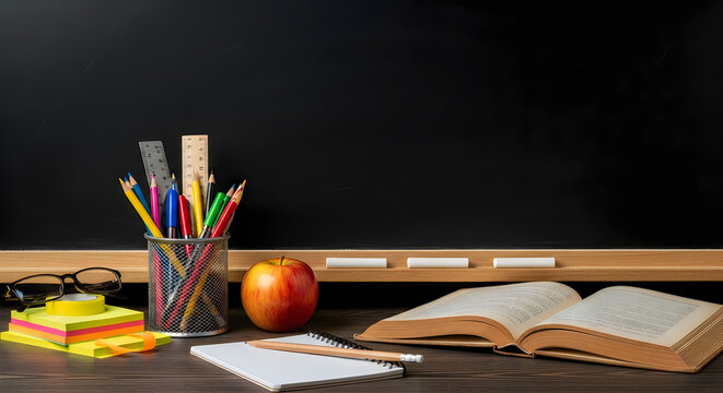 Creative autumn still life with fresh apples and art supplies. Vibrant fall harvest composition featuring colored pencils, sketchbook, and seasonal...