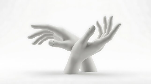 White mannequin hands sculpture. Abstract ceramic hand models on a clean background.