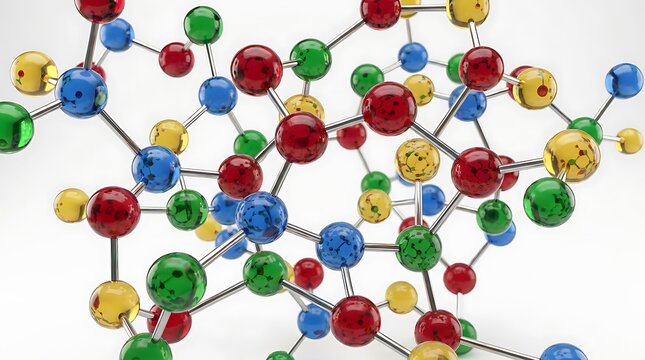 Colorful molecular structure model. Scientific chemical compound background for research and education.