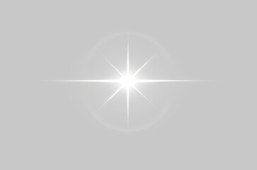 Glow white sparkle star light on silver festive background with bright shine beam flare burst magic glitter rays isolated on black transparent backdrop © DenMel