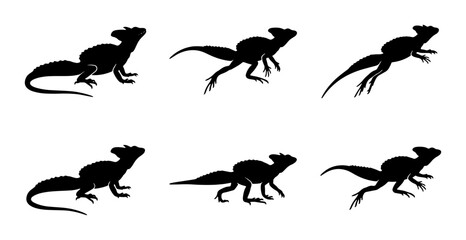 Fototapeta premium Lizard Silhouettes Collection, Reptile Animal Poses, Vector Graphic Set