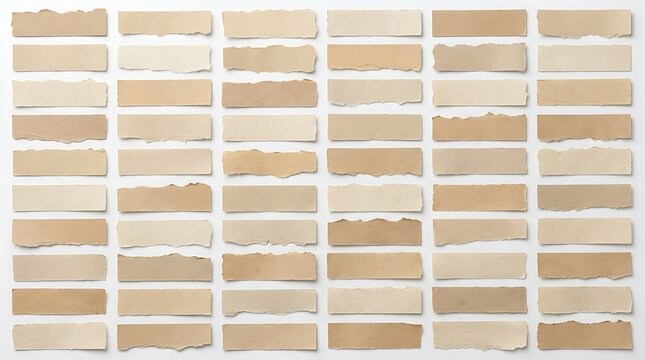 Set of torn paper strips. Collection of ripped craft paper labels on white background.
