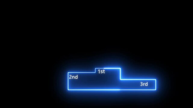 Neon blue glowing winners podium with first second and third place positions on black background