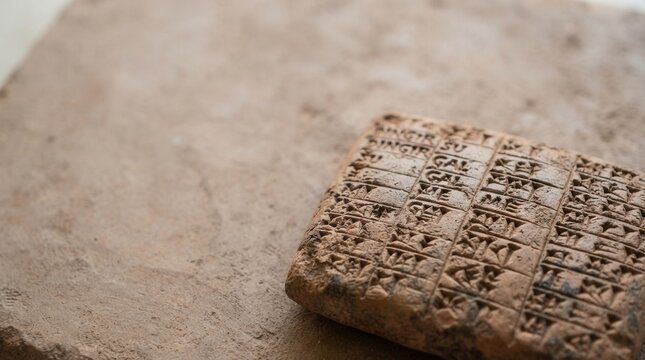 Ancient Cuneiform Tablet with Inscriptions on a Textured Surface.