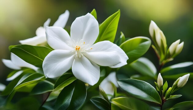 Blooming Gardenia Radicans And Green Leaves In The Springtime